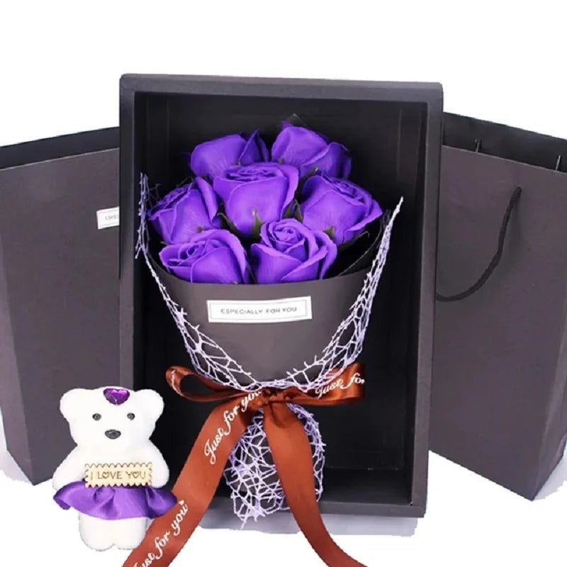 Artificial Flowers 7 Rose Soap Bouquet Gift Box