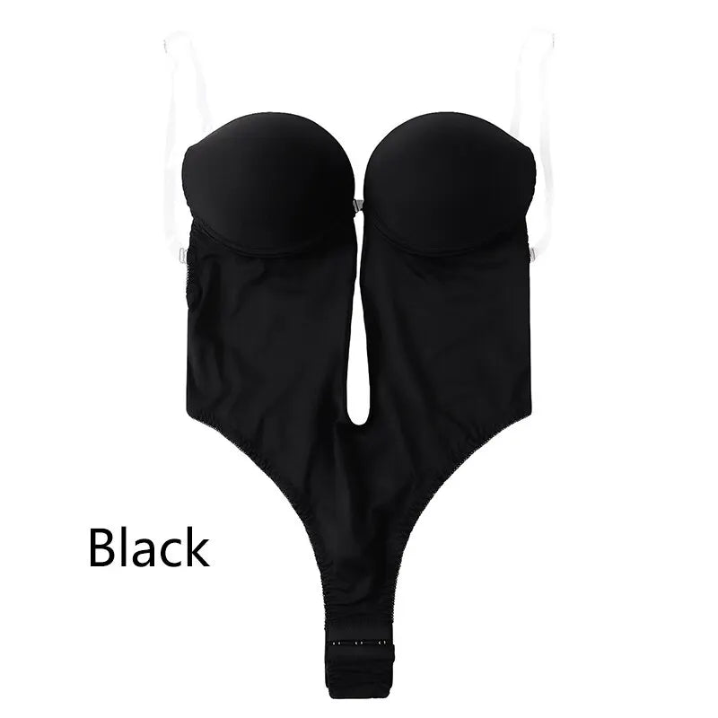 Women Shapers Underwear Backless Bodysuit Shapewear M L XL Deep V-Neck Body U Plunge Clear Strap Padded Push Up Corset