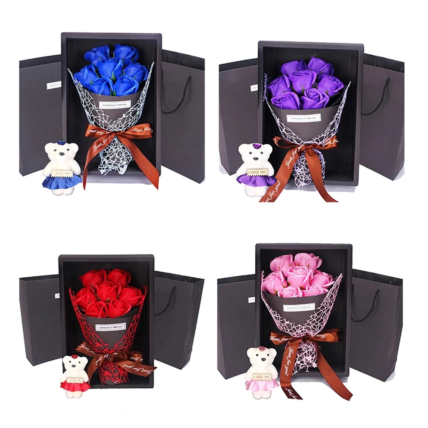 Artificial Flowers 7 Rose Soap Bouquet Gift Box