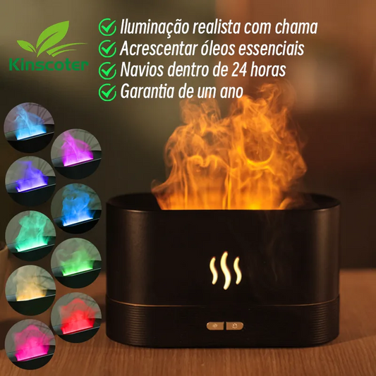 Difusor de aroma umidificador de ar ultrassônico Kinscoter, fabricante de névoa fria led difusor de lâmpada de chama de óleo essencial