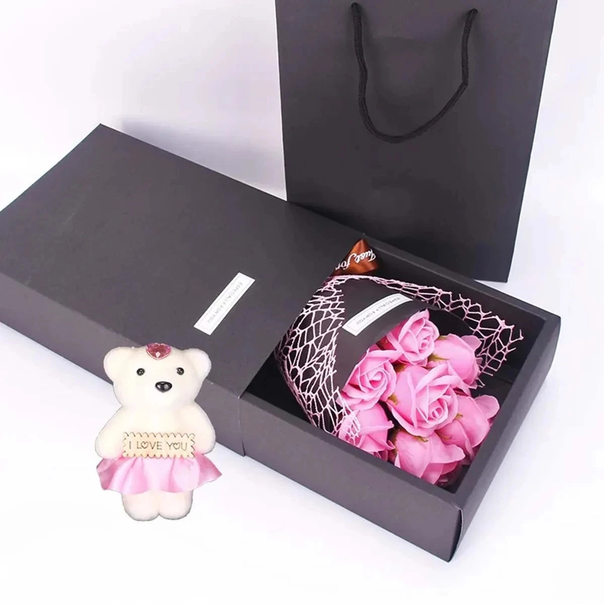 Artificial Flowers 7 Rose Soap Bouquet Gift Box