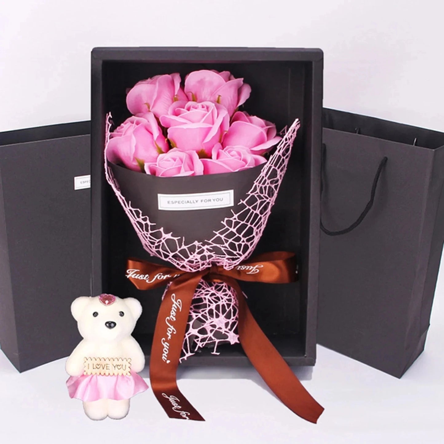 Artificial Flowers 7 Rose Soap Bouquet Gift Box