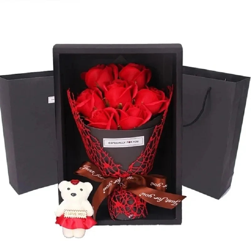 Artificial Flowers 7 Rose Soap Bouquet Gift Box